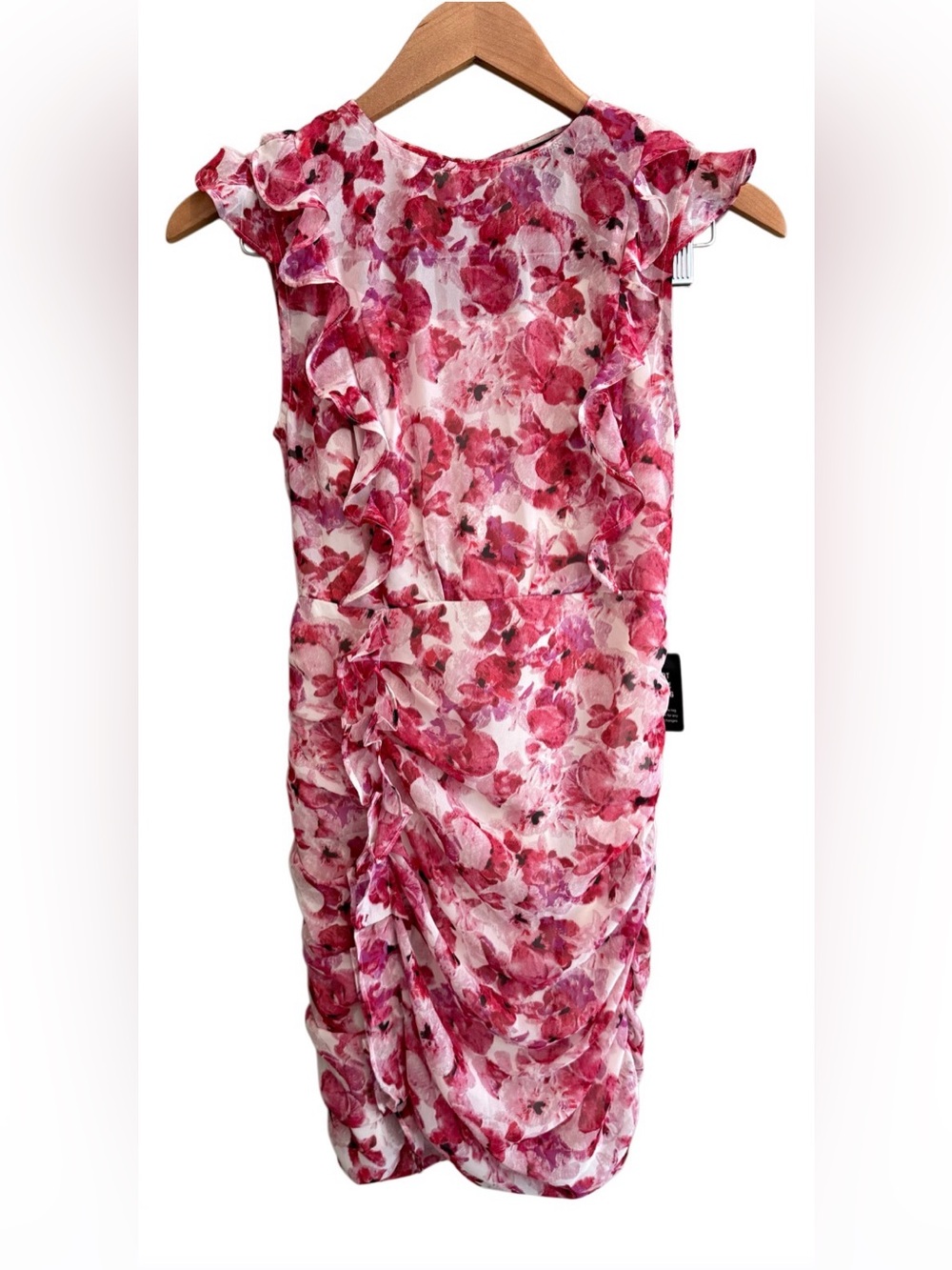 Express, Floral Ruffle Sheath Dress in Pink